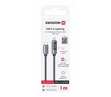 SWISSTEN Kabel USB-C na Lightning s LCD displejem 1m černá / 30W / Lightning (M) / USB-C (M)