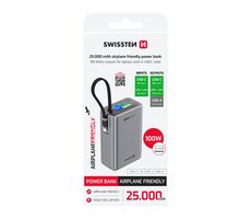 SWISSTEN 22013977 Cestovní powerbanka 25000 mAh s integrovaným USB-C kabelem 100W šedá