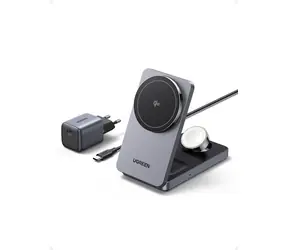 UGREEN 45025 Portable 3in1 wireless Charger MPP šedá / stolní bezdrátová nabíječka 3v1 / 15W / MagSafe