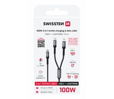 SWISSTEN Nabíjecí kabel 2v1 100W USB-C/USB-C + Lightning 1.5m černá