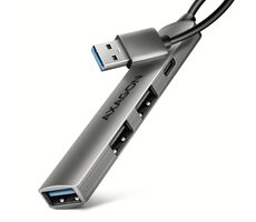 AXAGON HUE-STA, 4x USB ALU STRIP hub, 1x USB-A 5Gbps, 2x USB-A & 1x USB-C 480Mbps, kabel USB-A 12cm