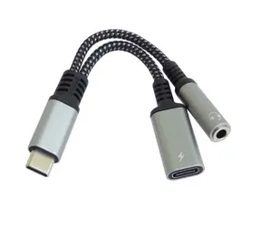 Rozbaleno - PremiumCord Redukce USB-C(M) na 3.5mm jack(F) s DAC chipem + USB-C(F) pro nabíjení 13cm / rozbaleno