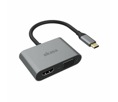 Rozbaleno - Akasa AK-CBCA23-18BK adaptér šedá / USB-C dokovací adaptér / VGA / HDMI / 4K@60Hz / rozbaleno