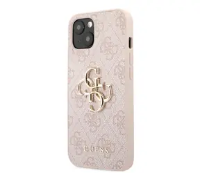 Rozbaleno - GUESS PU 4G Metal Logo Zadní Kryt pro Apple iPhone 13 růžová / rozbaleno