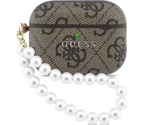Guess PU 4G Classic Logo Pearl Strap Pouzdro pro AirPods Pro 3 Brown