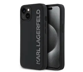 Karl Lagerfeld 3D Rubber Glitter Logo Zadní Kryt pro iPhone 15 Black