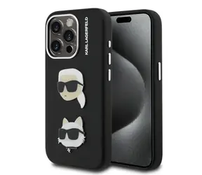 Karl Lagerfeld Grained PU K&CH Heads Zadní Kryt pro iPhone 15 Pro Max Black