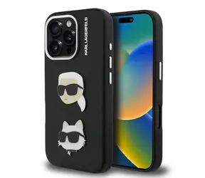 Karl Lagerfeld Grained PU K&CH Heads Zadní Kryt pro iPhone 16 Pro Black