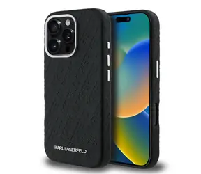 Karl Lagerfeld Grained PU Repeated Logo MagSafe Zadní Kryt pro iPhone 16 Pro Black
