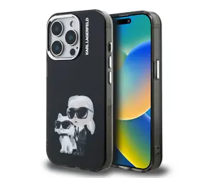 Karl Lagerfeld IML Aquarelle Karl and Choupette Zadní Kryt pro iPhone 15 Pro Max Black