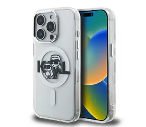 Karl Lagerfeld IML Glitter Karl and Choupette Sketch MagSafe Zadní Kryt pro iPhone 15 Pro Max Transparent
