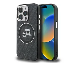 Karl Lagerfeld IML K&CH Heads Repeated Logo MagSafe Zadní Kryt pro iPhone 15 Pro Max Black