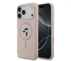 Karl Lagerfeld Liquid Silicone Karl and Choupette MagSafe Zadní Kryt pro iPhone 17 Pro Max Pink