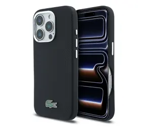 Lacoste PVC Iconic Petit Pique Metal Logo MagSafe Zadní Kryt pro iPhone 16 Pro Max Black