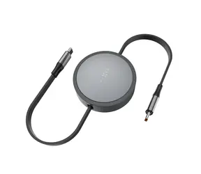 FIXED Navíjecí kabel Retractable Cable s konektory USB-C/USB-C 1m PD 100W 480Mbps šedý