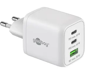Goobay Napájecí a nabíjecí adaptér 230V na 2x USB-C a 1x USB-A PD (Quick charge) 65W bílá