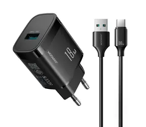 Joyroom JR-TF4 síťová nabíječka s USB-A - USB-C 1m kabelem černá / USB-A / 18W