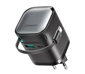 Joyroom JR-TCL02 Síťová nabíječka černá / 1x USB-C + 1x USB-A / vestavný kabel USB-C / 65W 