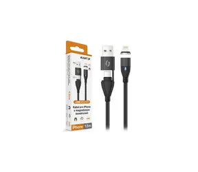 Aligator Datový kabel MAGNETIC 3A 30W / USB-C+USB/Lightning 1,5m