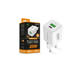 Aligator Rychlá nabíječka Mini / PD 25W / USB + USB-C / bílá
