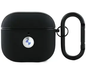 BMW Kryt pro AirPods 4  originální kůže se stříbrným logem černá