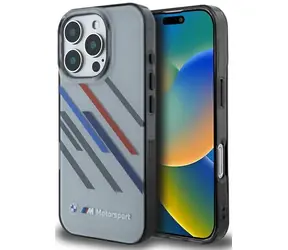 BMW Zadní kryt Motosport Random Stripes pro iPhone 16 Pro šedá