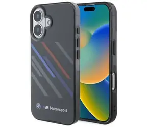BMW Zadní kryt Motosport Random Stripes pro iPhone 16 Plus černá