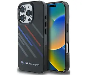 BMW Zadní kryt Motosport Random Stripes pro iPhone 16 Pro černá