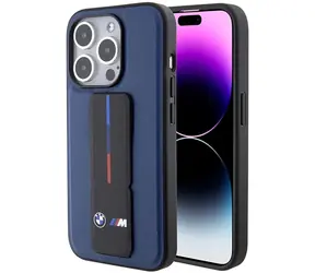 BMW Zadní kryt Grip Stand Bicolor pro iPhone 15 Pro tmavě modrá