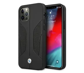 BMW Zadní kryt perforovaný kožený pro iPhone 12 / 12 Pro černá