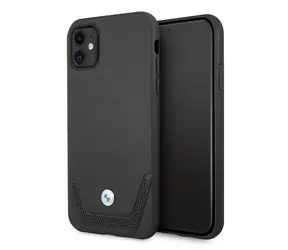 BMW Zadní kryt perforovaný kožený pro iPhone 11 / XR černá