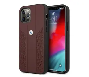 BMW Zadní kryt Curve perforovaný kožený pro iPhone 12 / 12 Pro červená