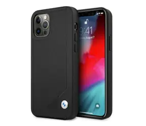 BMW Zadní kryt s reliéfním vzorem kožený pro iPhone 12 / 12 Pro černá