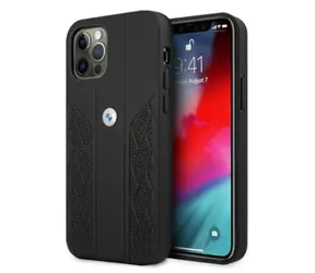 BMW Zadní kryt Curve perforovaný kožený pro iPhone 12 / 12 Pro černá