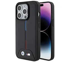 BMW Zadní kryt prošívaný tříbarevný pro iPhone 15 Pro černá