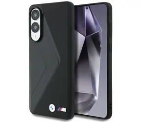 BMW Zadní kryt kožený Oversized Stripess MagSafe pro Samsung Galaxy S25 Edge černá