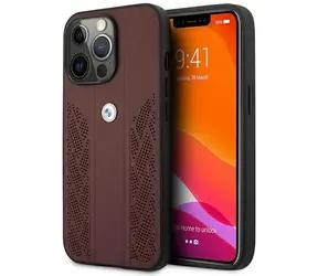 BMW Zadní kryt kožený perforovaný Curve pro iPhone 13 Pro / iPhone 13 červená