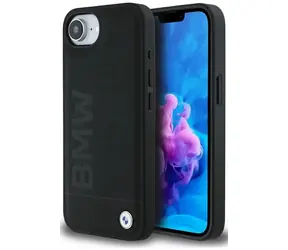 BMW Zadní kryt kožený Hot Stamp pro iPhone 16e černá