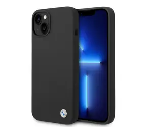 BMW Zadní kryt silikonový s kovovým logem pro iPhone 14 Plus 6,7 černá