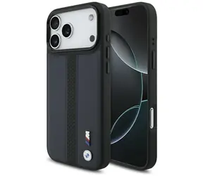 BMW Zadní kryt perforovaný s pruhem a logem MagSafe pro iPhone 17 Pro Max tmavá modrá