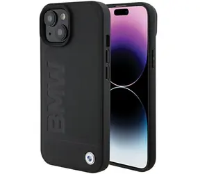 BMW Zadní kryt kožený Hot Stamp pro iPhone 15 černá