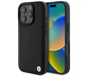 BMW Zadní kryt kožený Hot Stamp pro iPhone 16 Pro černá