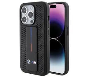 BMW Zadní kryt Grip Stand Smooth & Perforated pro iPhone 15 Pro černá