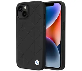BMW Zadní kryt prošívaný kožený pro iPhone 14 6,1 černá