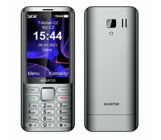 Aligator D950 stříbrná / 3.5" TFT / Dual SIM / SOS tlačítko | Locator | SMS / FM rádio / svítilna