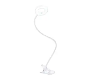 Solight LED stmívatelná stolní lampička s klipem bílá / 8W / 300lm / 3000-5000K / USB