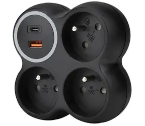 Solight rozbočka 3 zásuvky černá / 3x 15A & USB-A+C rychlonabíječka 20W PD