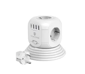 Viking AC Cube Síťový adaptér bílá / 4x 230 V + 3x USB-A + 1x USB-C / 1.8 m