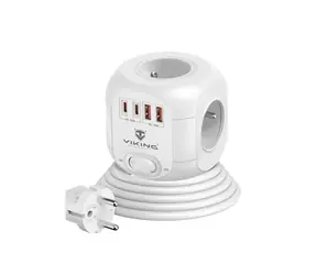 Viking AC Cube PD30 Síťový adaptér bílá / 4x 230 V + 2x USB-A + 2x USB-C / 1.8 m