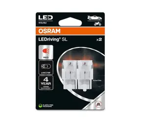OSRAM LEDriving SL W21W 12V červená / 80lm / 2500K / 2500h / noDIM / A+ / sklo mléčné / 2ks